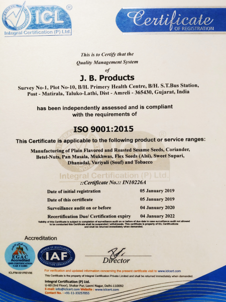 JB Product Certificate